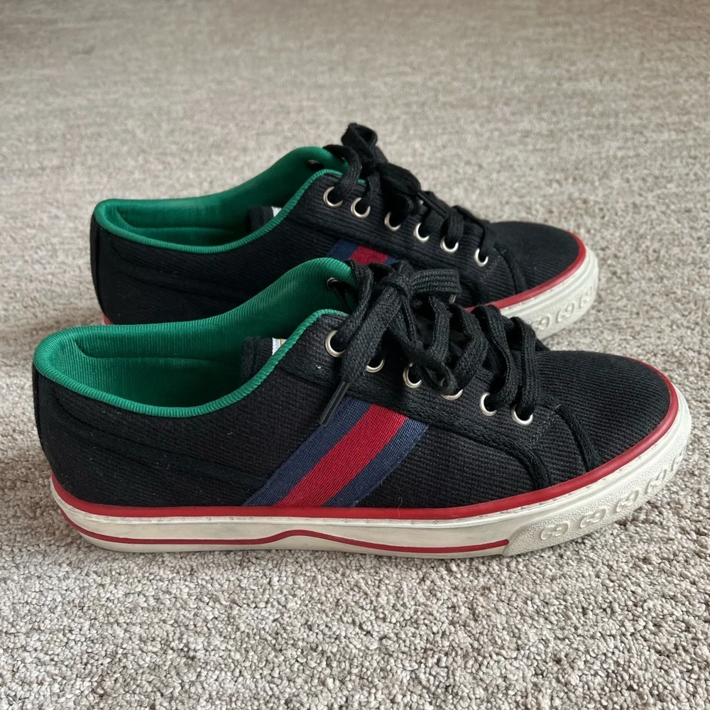 Gucci 1977 Canvas Tennis Sneakers in Black Sz 37 or Women’s Size 7 - Picture 2 of 6